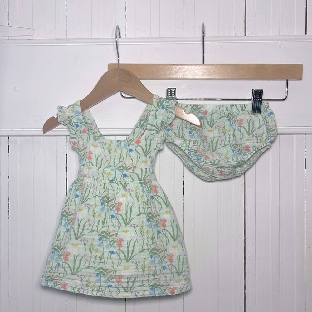ANGEL DEAR 100% Cotton Muslin Floral Print Dress Bloomer Bloomies Matching Set